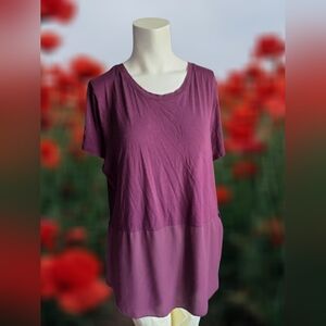 Attention Burgundy Mixed Fabric Tunic Top XL/EG | Short Sleeve Hi-Low Hem